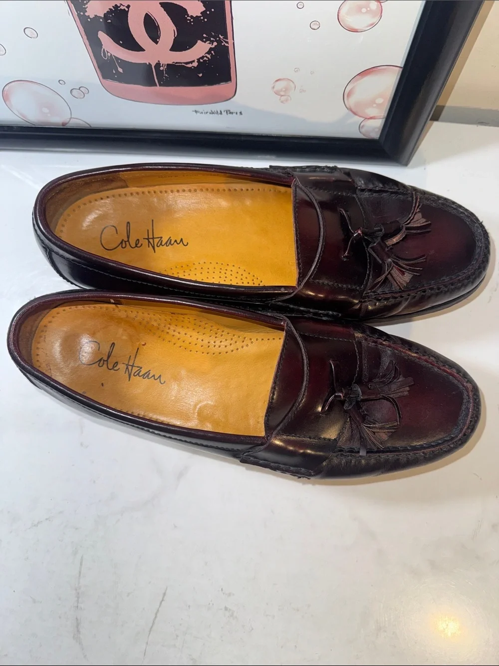 Cole Haan Men's Tassel Loafers in Deep Burgundy Leather - Size 10.5D